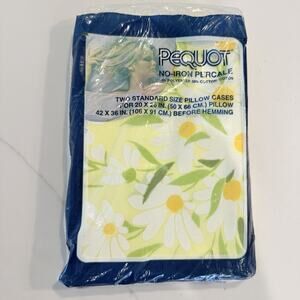 NEW Sealed Vintage 2-Pack PEQUOT Percale Standard Pillowcases Yellow White Daisy